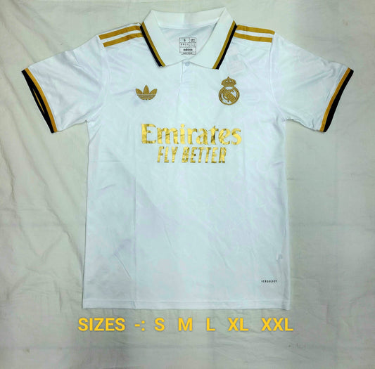 Real Madrid Gold/White Half Sleeve Polo